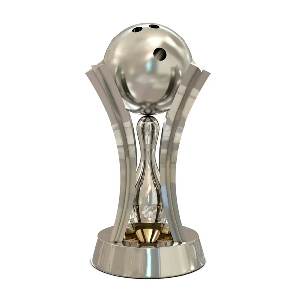 Kręgle srebrne trofeum z pin i piłka — Zdjęcie stockowe