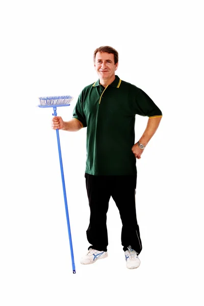 Man with broom — Stock Photo, Image
