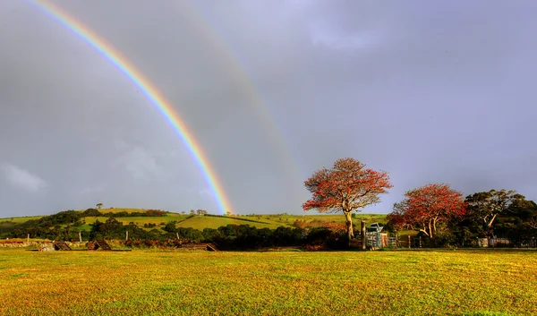 Arco iris sobre una granja — Foto de Stock