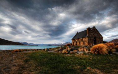 Church by a glacier lake clipart