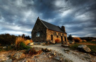 Church by a glacier lake clipart