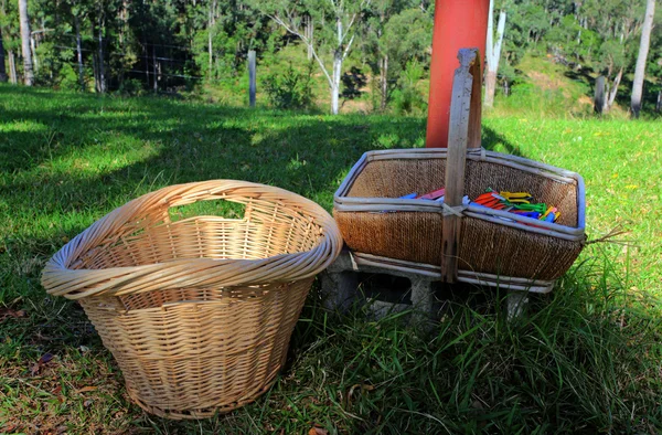 Clothes basket on grass — Stock Photo, Image