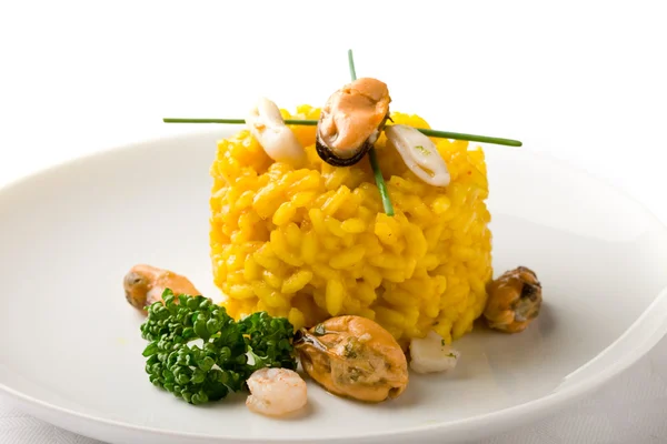 Risotto with saffron and seafood — Stock Photo, Image