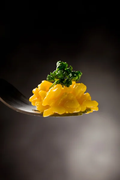 Fork with risotto with saffron — Stock Photo, Image
