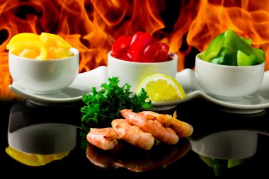 Grilled Prawns over flames clipart