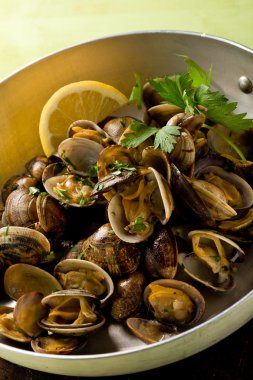 Pan with fresh Clams clipart