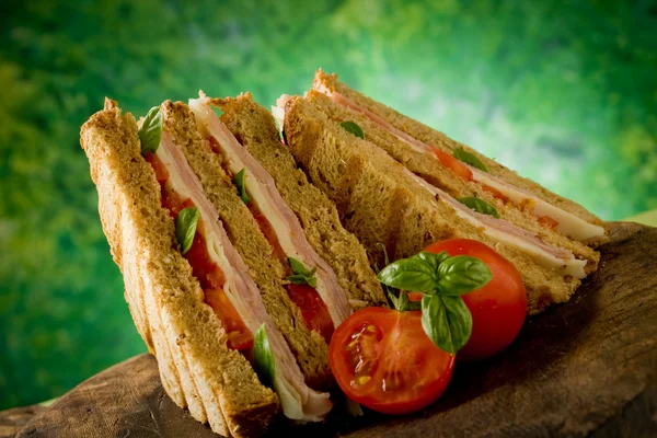 stock image Delicious Sandwich on wooden table