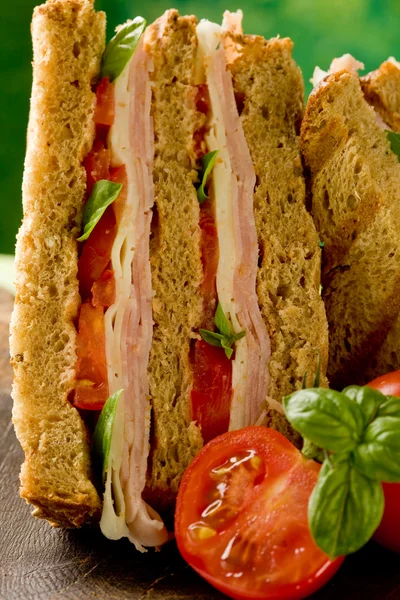 stock image Delicious Sandwich on wooden table