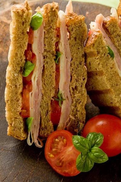 stock image Delicious Sandwich on wooden table