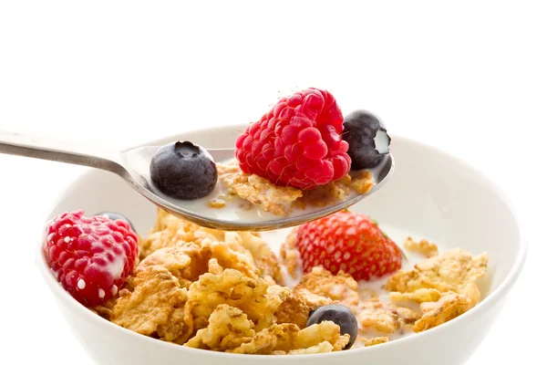 Corn flakes with berries - Isolated — Stock Photo, Image