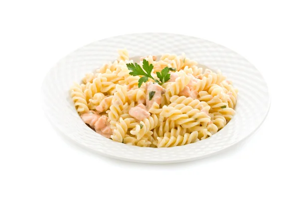 Pasta met zalm en room — Stockfoto