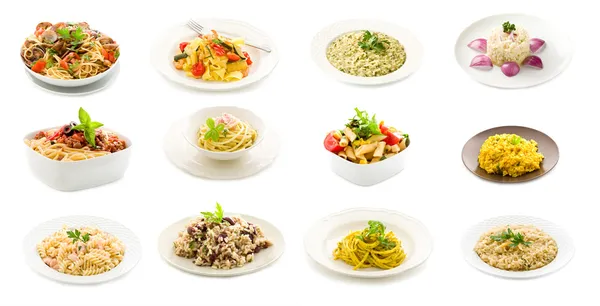 Pasta och ris rätter - collage — Stockfoto