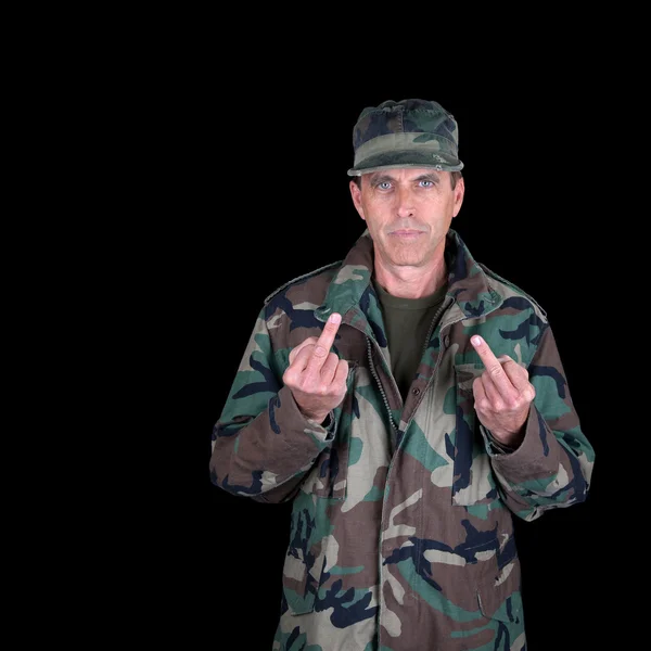 Soldier Flipping You Off — Stock Photo, Image