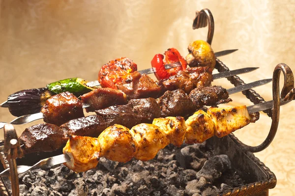 stock image Barbecue with delicious grilled meat on grill