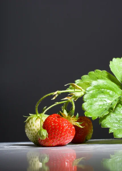 Gäng mogna jordgubbar på svart bakgrund — Stockfoto