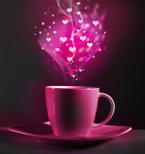 Hearts with a cup of coffee — Stock Photo, Image
