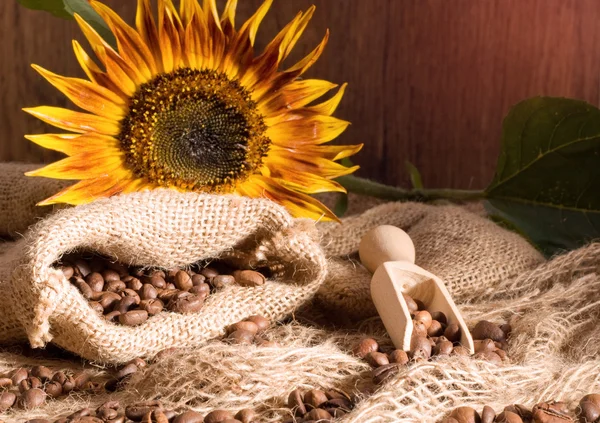 Kaffee und Sonnenblumen — Stockfoto