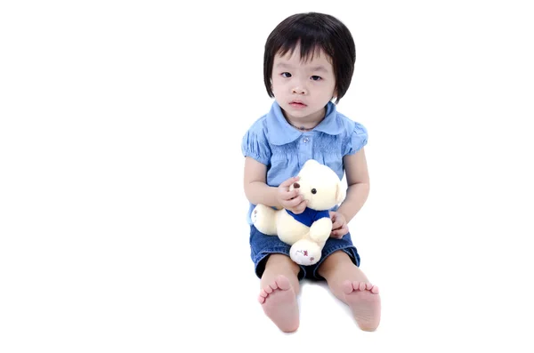 Teljes test, a kis-ázsiai lány séta a fehér háttér — Stock Fotó