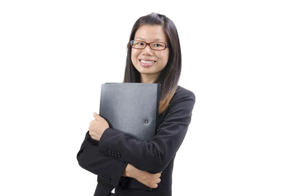 Молодий бізнес Жінки тримають файл стоячи на білому тлі — стокове фото