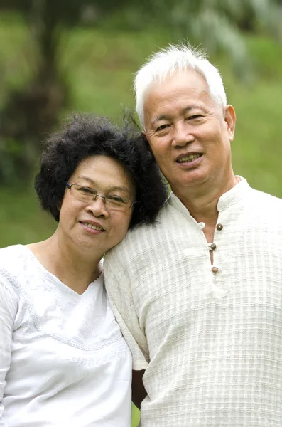Asiatico anziani coppia all'aperto ritratto — Foto Stock