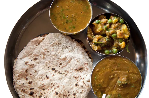 stock image Traditional Indian cuisine vegetarian thali served in small bowl