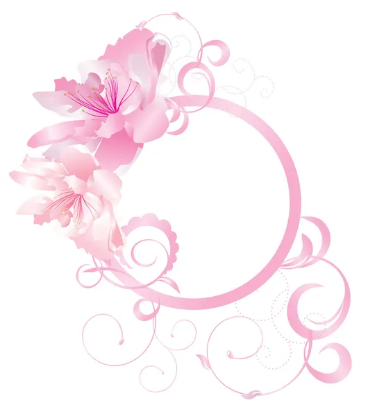 Růžový kruh s kudrlinkami a květiny — Stock fotografie