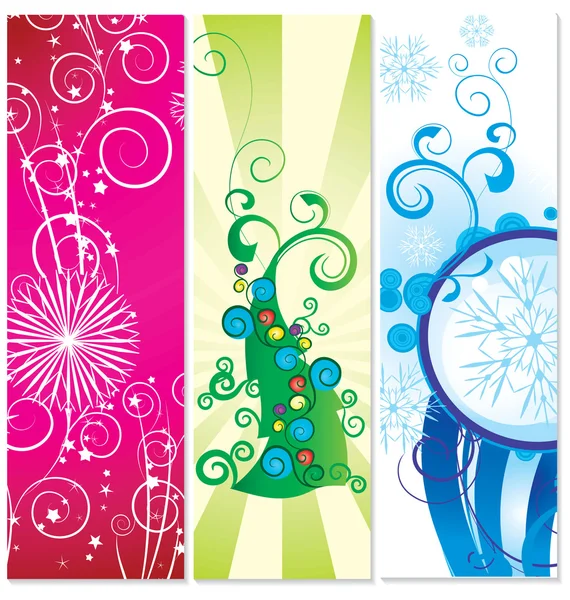 Satz Banner Weihnachtsbaum mit Schneeflocken — Stockfoto