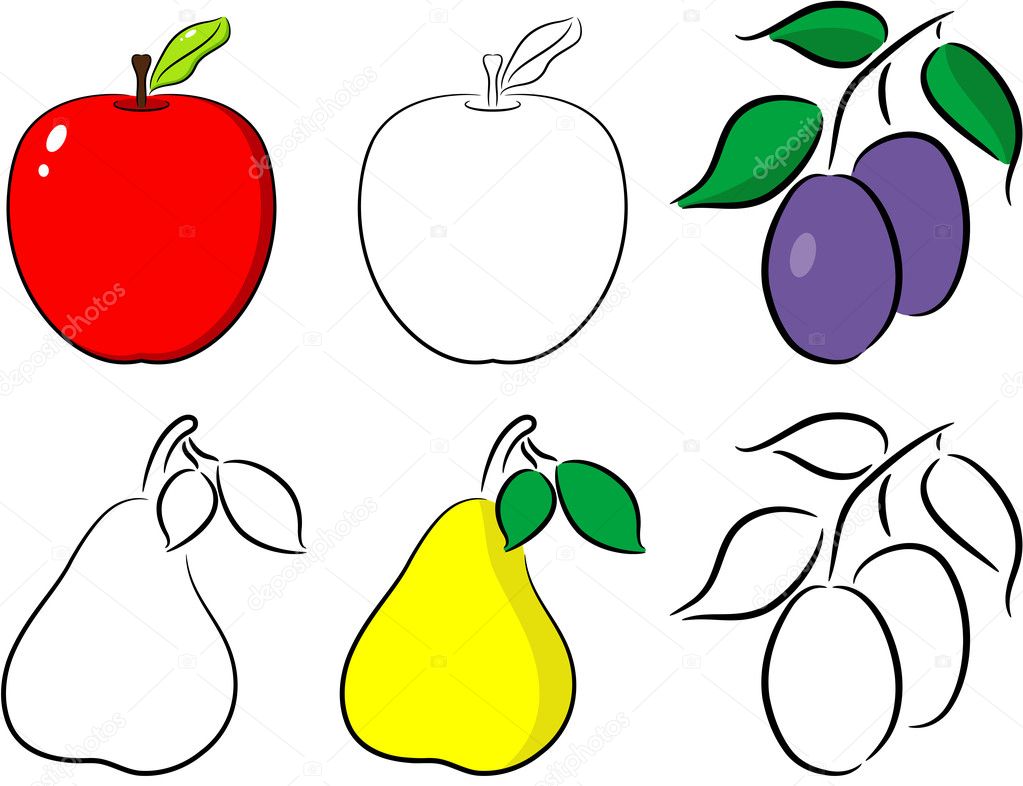 Illustration of rip fruit – apple, pear and plum , isolated