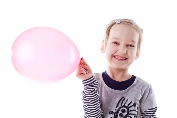 Mutlu kız beyaz balon ile açık — Stok fotoğraf