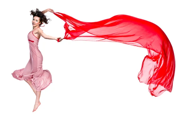 Kız dans kırmızı eşarp ile — Stok fotoğraf