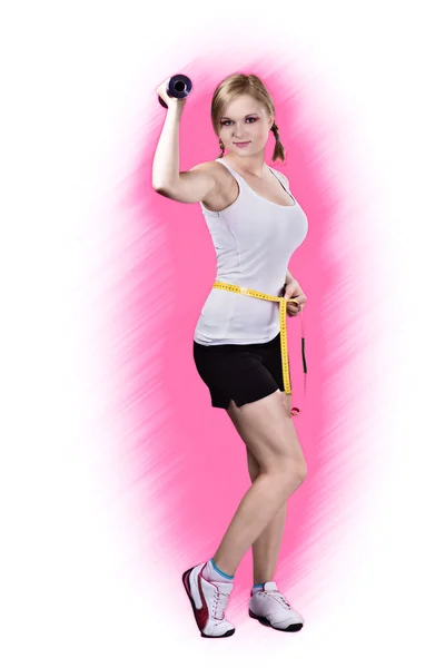 Mooie tiener meisje In Workout kleren met gewichten — Stockfoto