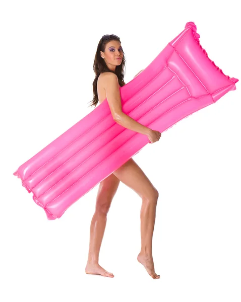 Chica con colchón rosa — Foto de Stock