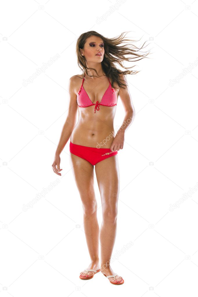 Beautiful woman wearing red bikini