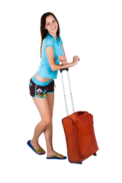 Donna con in mano una valigia — Foto Stock