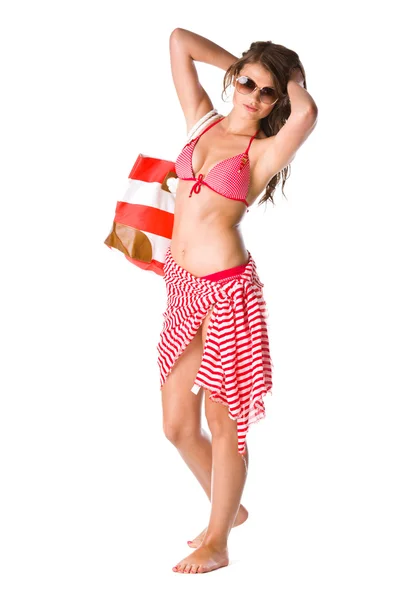 Junge Frau mit rotem Schal — Stockfoto