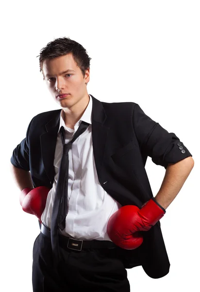 Uomo d'affari con guanti da boxe. — Foto Stock