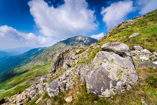 Krajina s mohoru vrcholem parang pohoří v Rumunsku — Stock fotografie