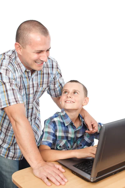 Apa és fia, a számítógép — Stock Fotó