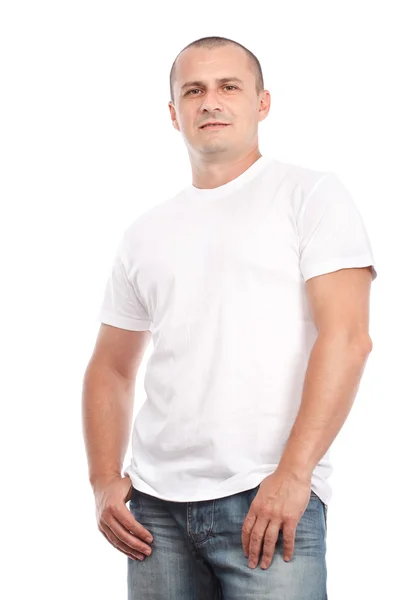 Beyaz tişört ile genç adam — Stok fotoğraf