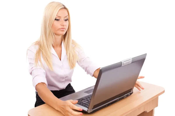 Бізнес-леді працює в її ноутбуці — стокове фото