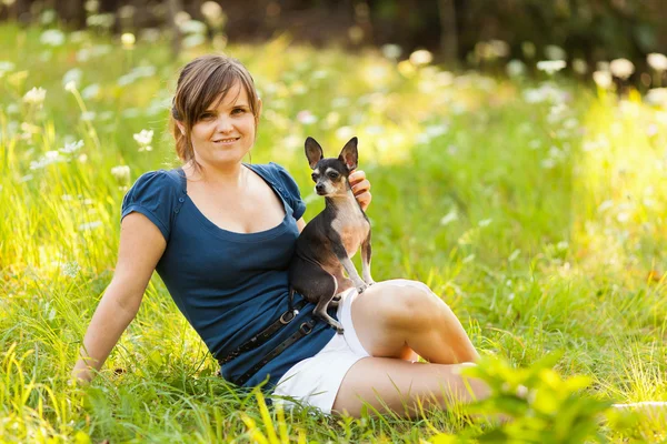 若い女性と彼女のチワワ犬 — ストック写真