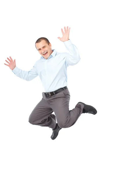 Бізнесмен стрибає з радістю — стокове фото