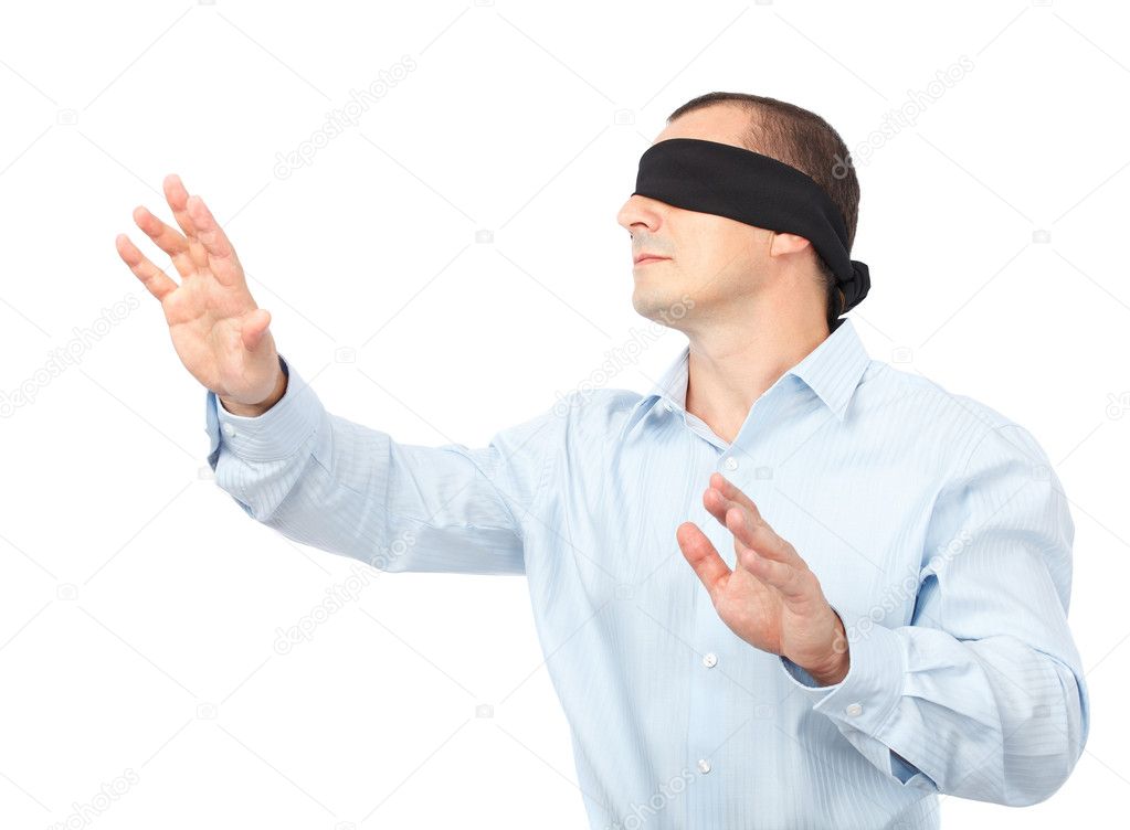 Person hand threatening a blindfolded businessman Stock Photo - Alamy