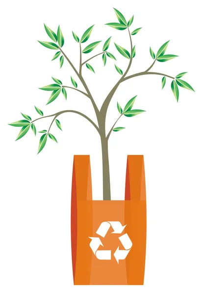 Återvinning väska med träd inne — Stock vektor