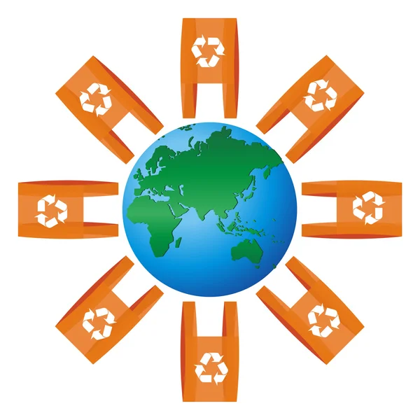 Icono del mundo redondeado para bolsas con símbolo de reciclaje — Vector de stock