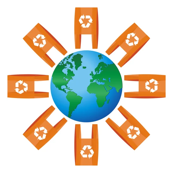 Ícone mundial arredondado para sacos com símbolo de reciclagem —  Vetores de Stock