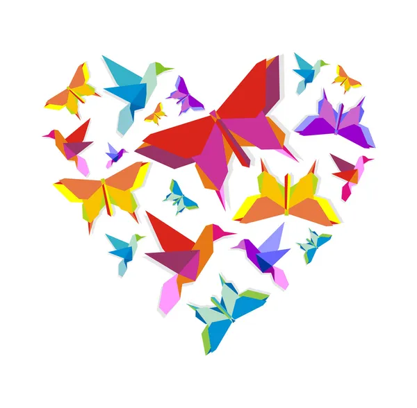 Lente origami vogel liefde — Stockvector