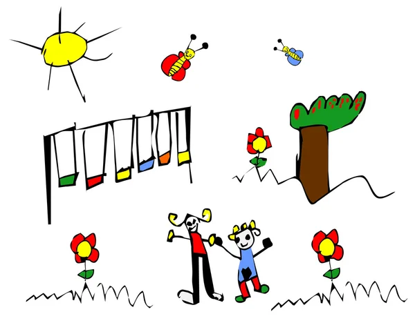 Primavera Dibujo infantil — Archivo Imágenes Vectoriales