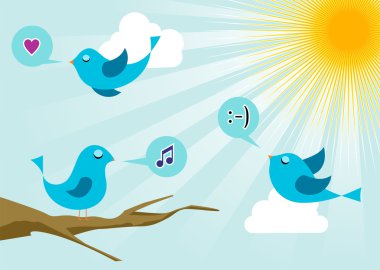 Twitter birds at social media sunrise clipart