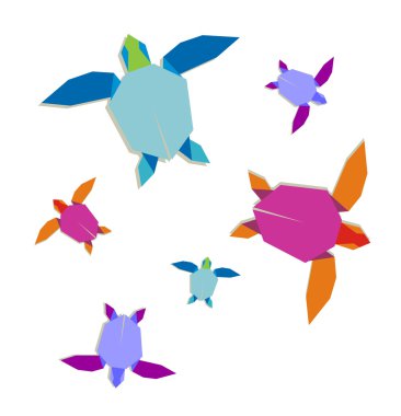 Multicolored origami turtle group clipart